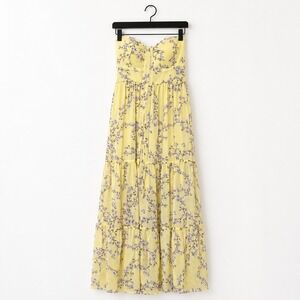 Almost Famous Strapless Maxi Dress Womens S Yellow Floral Sun Dress